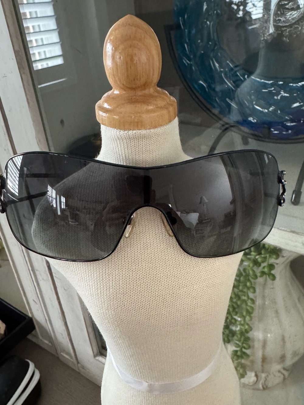 Vogue Black Shield Sunglasses with Crystal Accents
